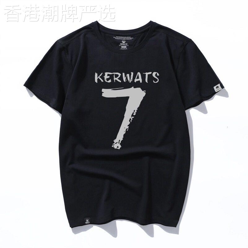 香港it代购男大尺码t恤短袖黑色显瘦数字7字母印花肥胖子圆领内搭