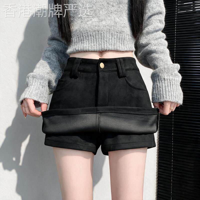 时尚黑色麂皮绒半身裙女2026秋冬新款欧货高腰防走光a字包臀裙裤