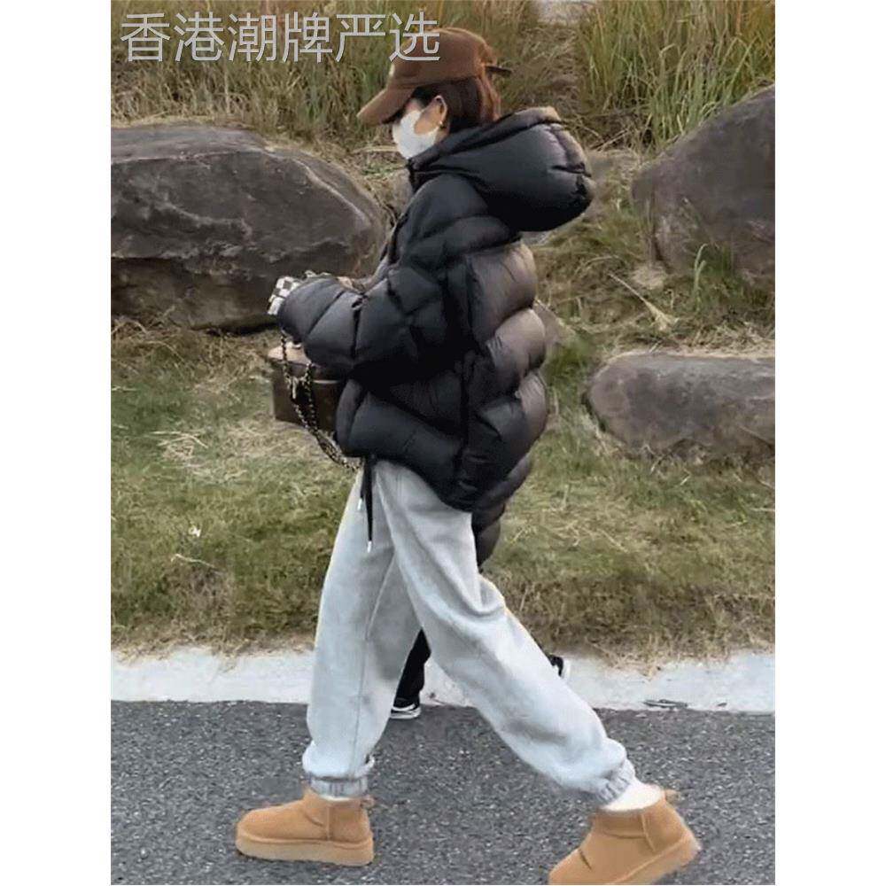 黑色连帽泡芙龟背短款连帽羽绒服女冬季新款宽松显瘦面包服外套潮
