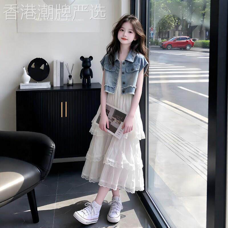 法国BADNUT女童套装连衣裙夏季2026新款女大童牛仔吊带公主裙洋气