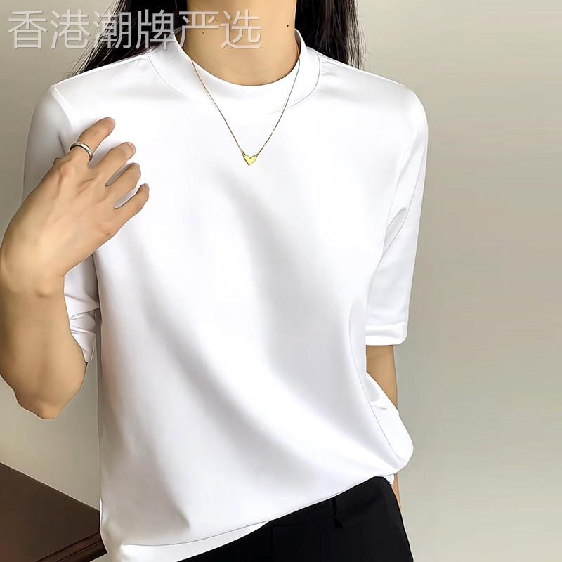 高端白色纯棉短袖t恤女士夏2026新款韩版宽松显瘦洋气七分袖上衣