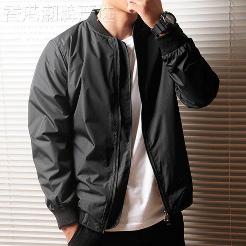 香港轻熟风男士薄款外套秋冬季修身飞行员夹克衫休闲棒球服加绒潮