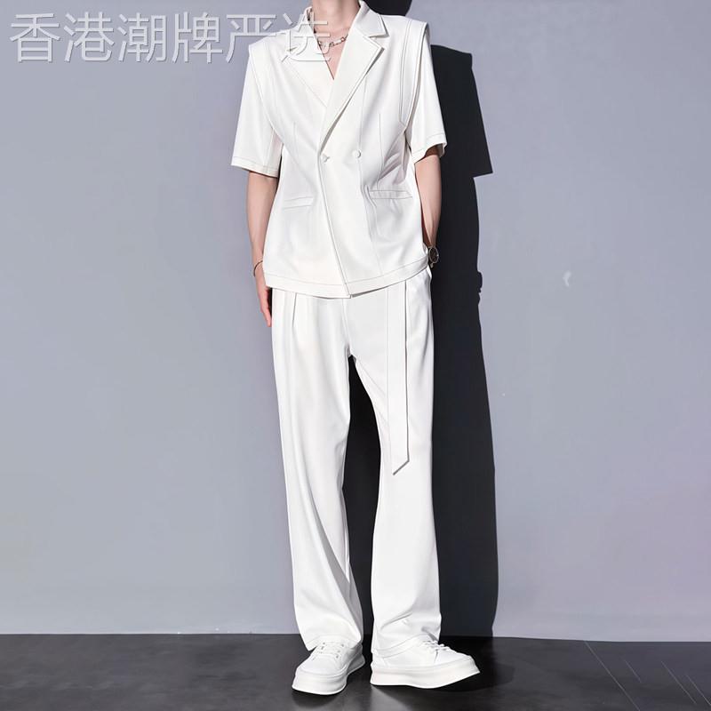 轻奢男士休闲风垂感短袖西服套装2026夏季薄款中袖休闲西装两件套