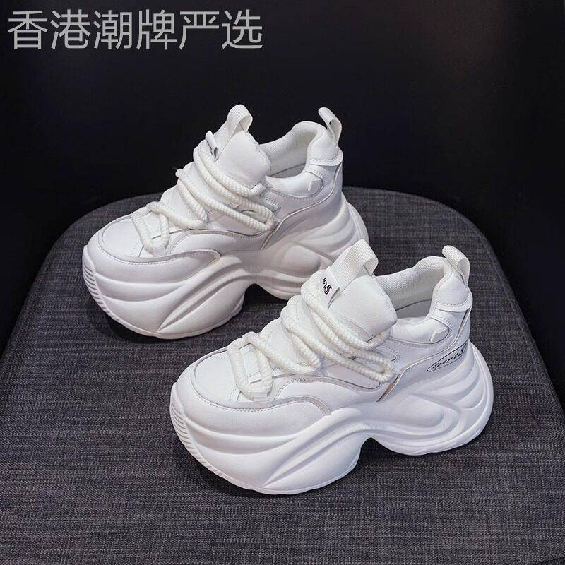 网红同款圆头厚底老爹鞋2025秋季真皮百搭增高超高跟松糕休闲女鞋
