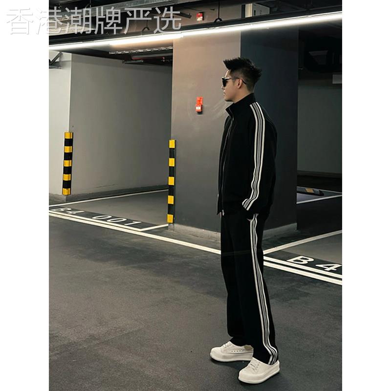 春季少年感男士百搭运动休闲套装潮流宽松青年时尚织带一整套