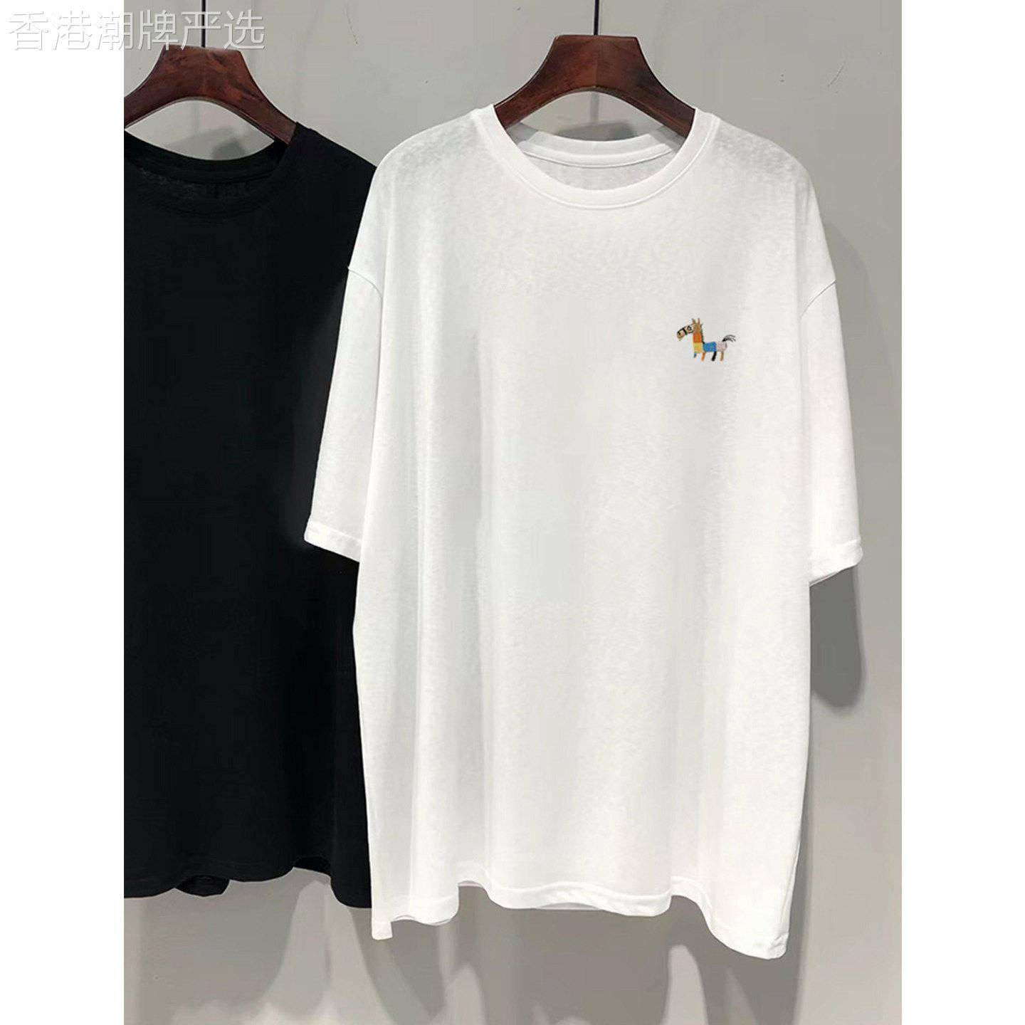 韩国夏季白色雪花棉中长版短袖t恤女时尚百搭减龄显瘦薄款上衣