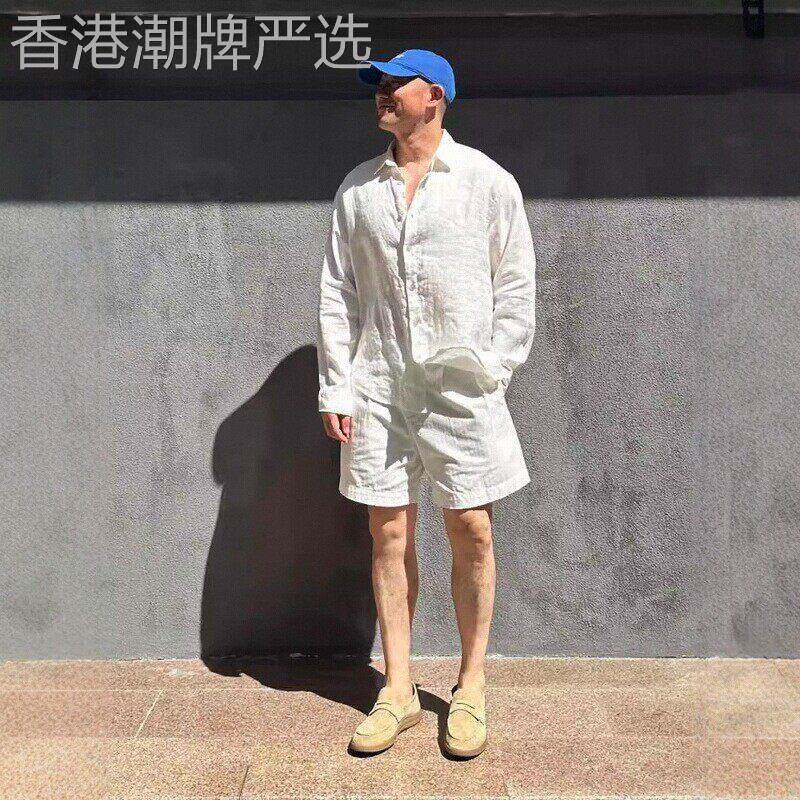 老钱风长袖衬衫套装男夏季新款搭配一套高端慵懒风衬衫短裤两件套