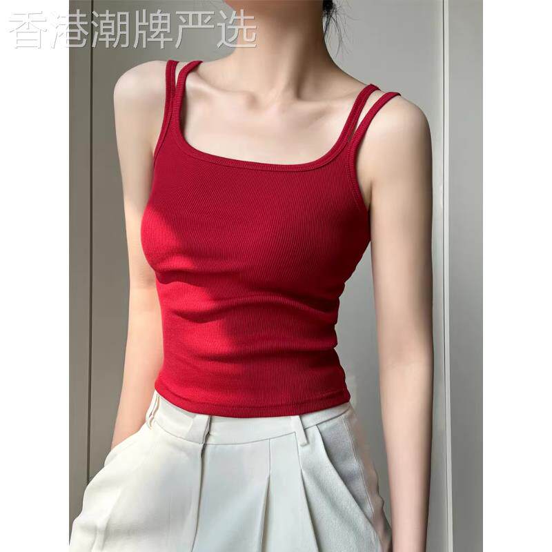 红色吊带背心女夏季2026新款修身显瘦百搭双肩带针织无袖T恤上衣