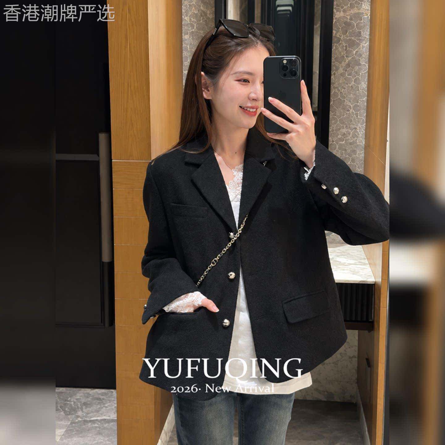 黑色西装外套女2026新款秋季宽松气质通勤休闲百搭翻领中长款上衣