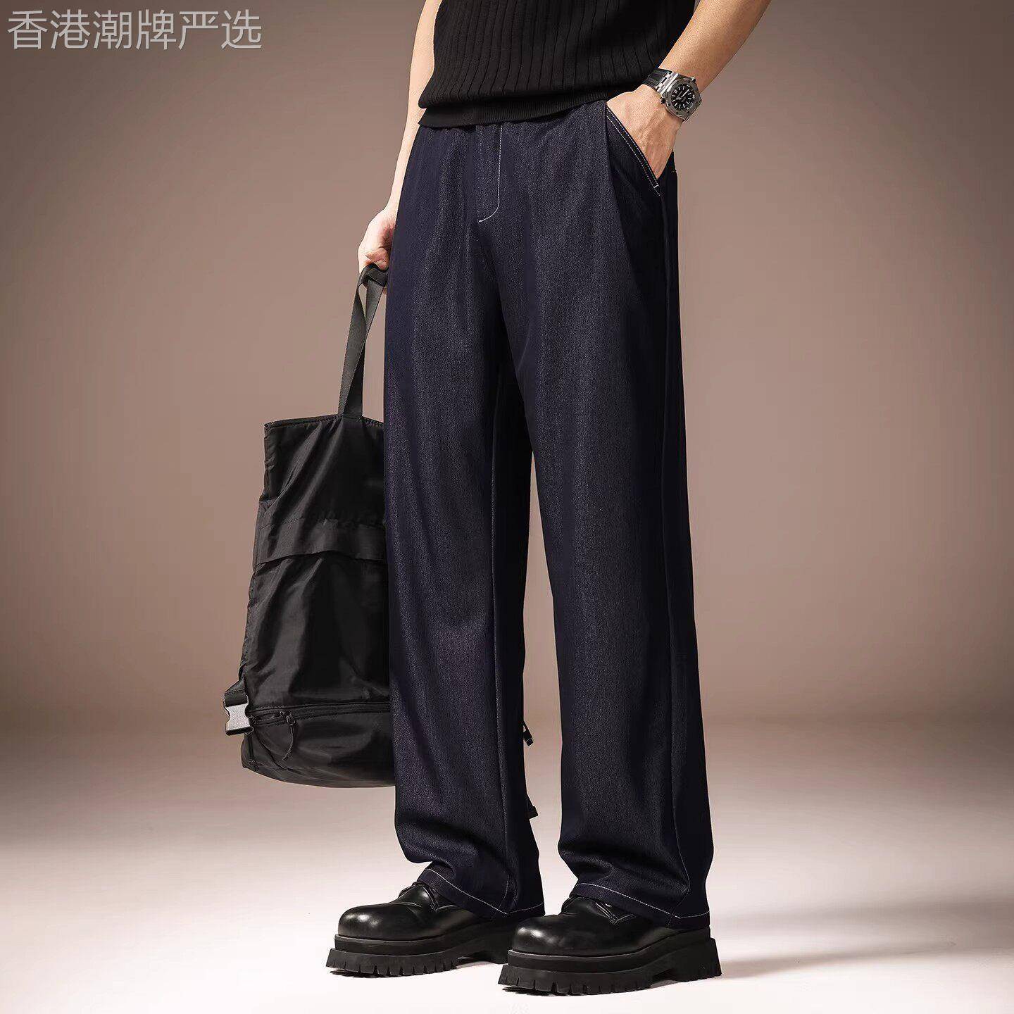 意大利莱赛尔亚麻彷牛仔休闲裤男士夏季薄款日系复古直筒百搭西裤