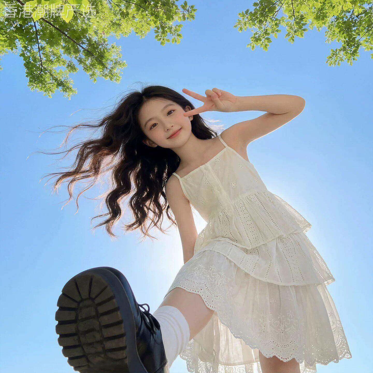 法国Uamtor女童夏季洋装2026新款超好看吊带裙儿童夏装白色裙子