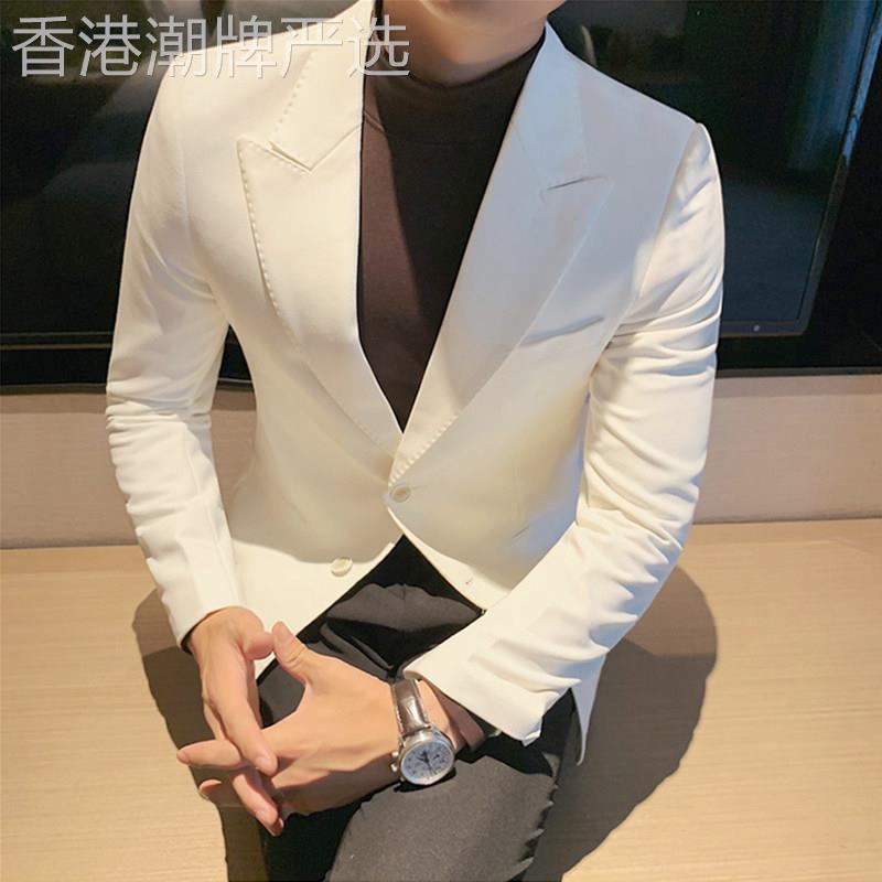 白色西服外套男英伦风修身韩版潮流发型师小西装男士商务正装上衣