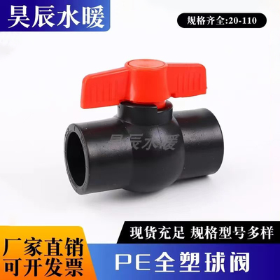 PE全塑球阀4分6分黑色管热熔球阀63 75水管开关1寸烫接开关90阀门