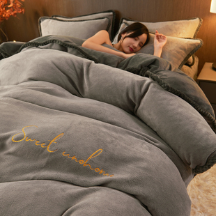 牛奶绒被套单件冬天男生单人双面绒被罩珊瑚绒四件套加厚保暖被单