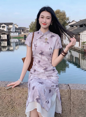 2026夏季新款温柔气质新中式国风碎花旗袍裙收腰显瘦连衣裙D6582