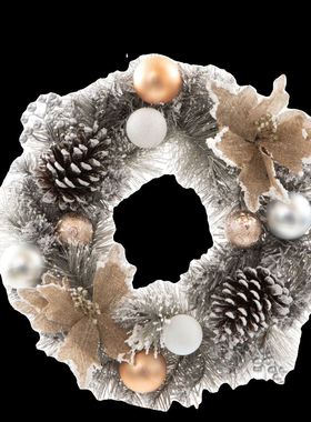 圣诞花环北欧风银灰色圣诞藤圈40cm圣诞节装饰圣诞球带灯花环挂饰