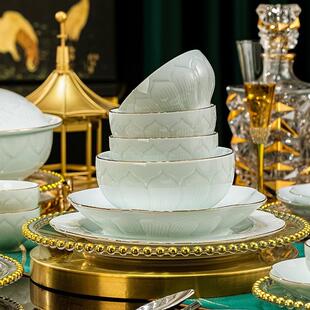 影青对碗套装陶瓷碗餐具博物馆文创礼盒乔迁