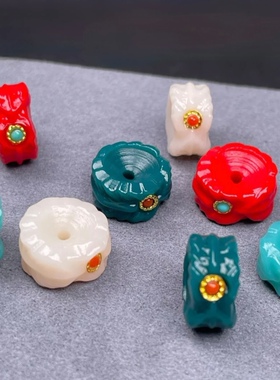 雪巴琉璃克万色镶嵌羽毛扣文玩猴头乌木单圈手串配饰配珠隔珠散珠