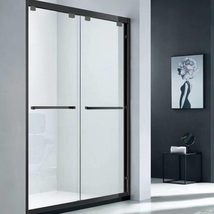 304不锈钢淋浴房一字隔断黑色钢化玻璃推拉移门屏风浴室干湿分离