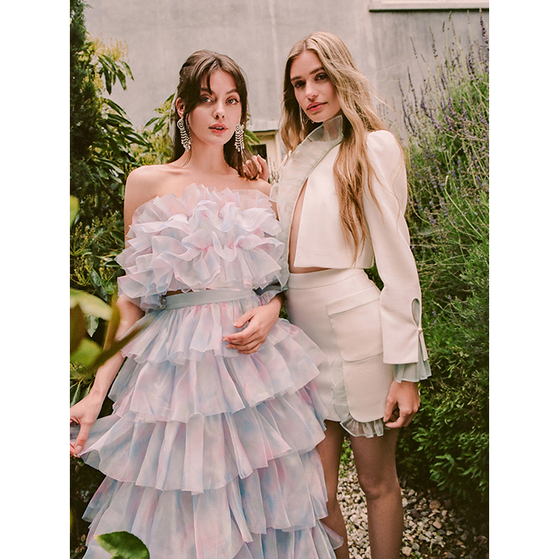 【品牌正品】谢娜同款MaisonWester花漾仙踪印花礼服蛋糕裙重工