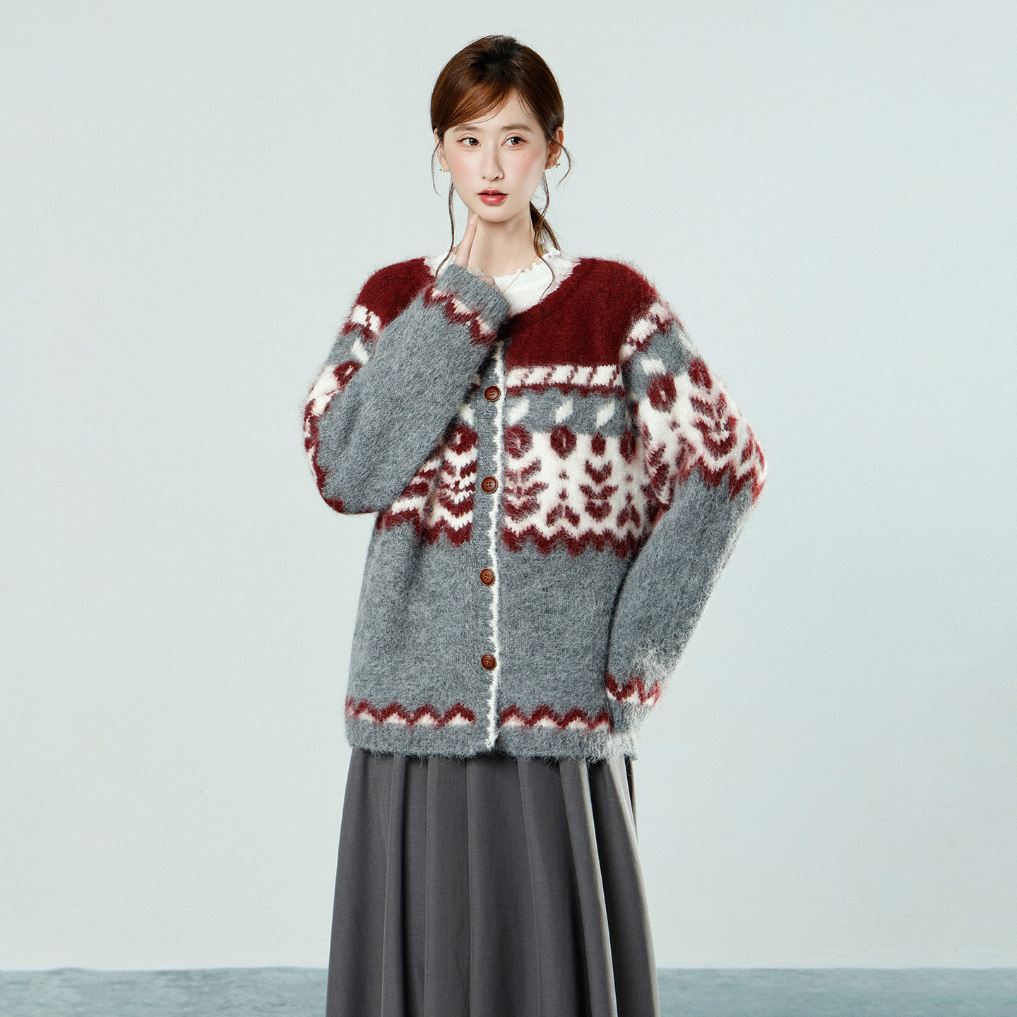 复古费尔岛提花针织开衫毛衣外套女2026年新款秋冬季慵懒风上衣,女装/女士精品,毛针织衫,淘宝优惠券,粉丝福利购,淘宝优惠卷