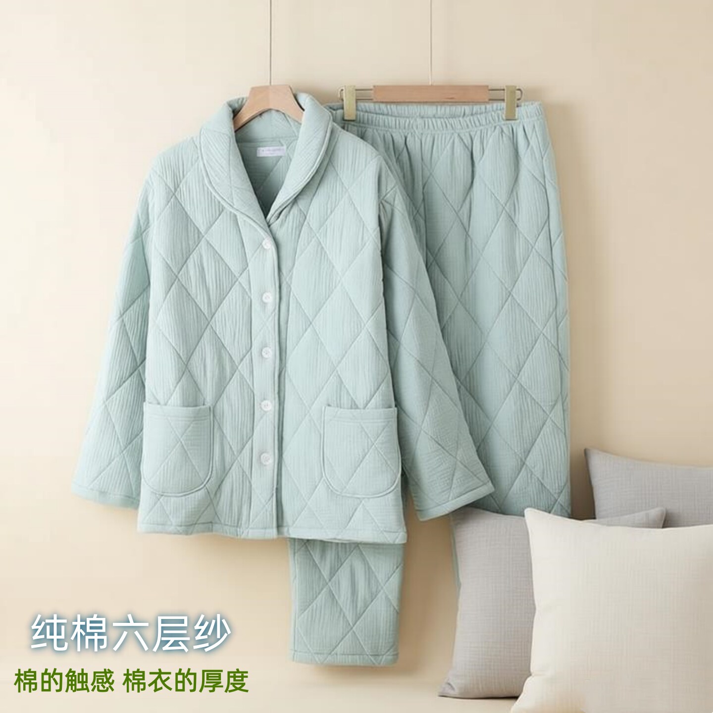 秋冬六层纱纯棉加厚睡衣男女夹棉开衫保暖棉衣加大码家居服无静电
