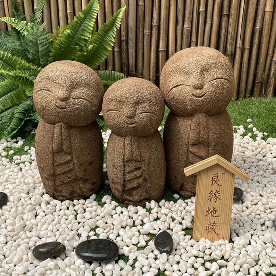 日式庭院石雕小沙弥良缘地藏仿古石头和尚花园禅意景观户外摆件