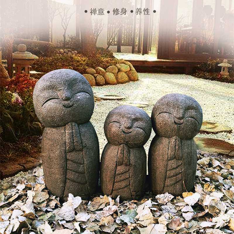 日式庭院石雕小沙弥仿古小和尚良缘地藏菩萨禅意摆件花园户外装饰