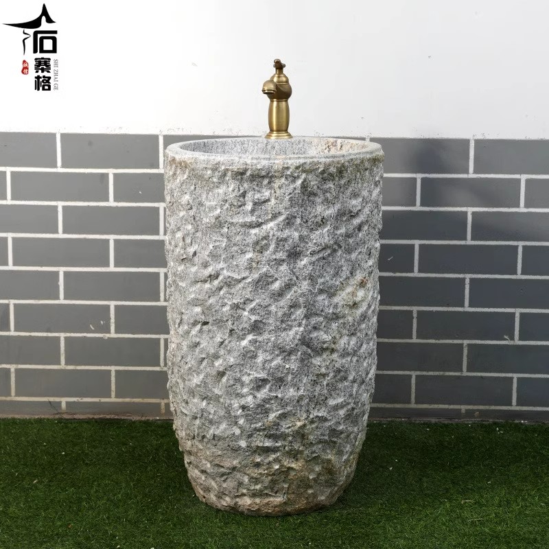 庭院石头洗手盆一体立柱盆花园石材落地式洗脸盆别墅户外水池台盆