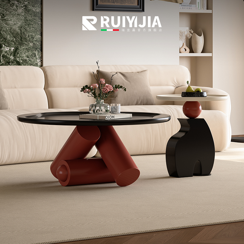 意式极简几何茶几组合圆形小户型艺术创意设计师客厅家用现代轻奢