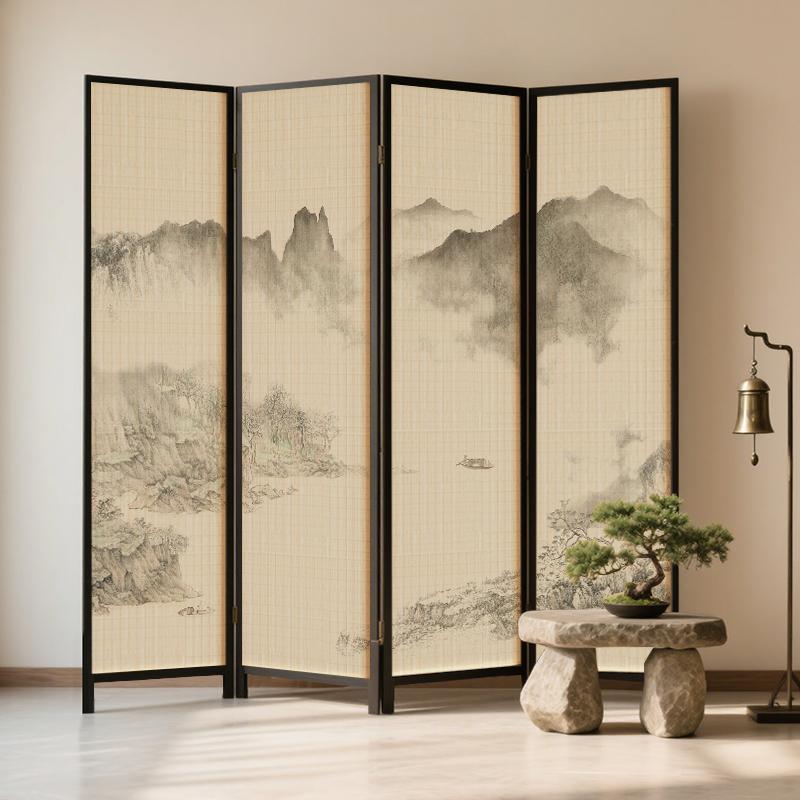 新中式实木屏风隔断客厅入户玄关遮挡折叠移动折屏直播背景墙