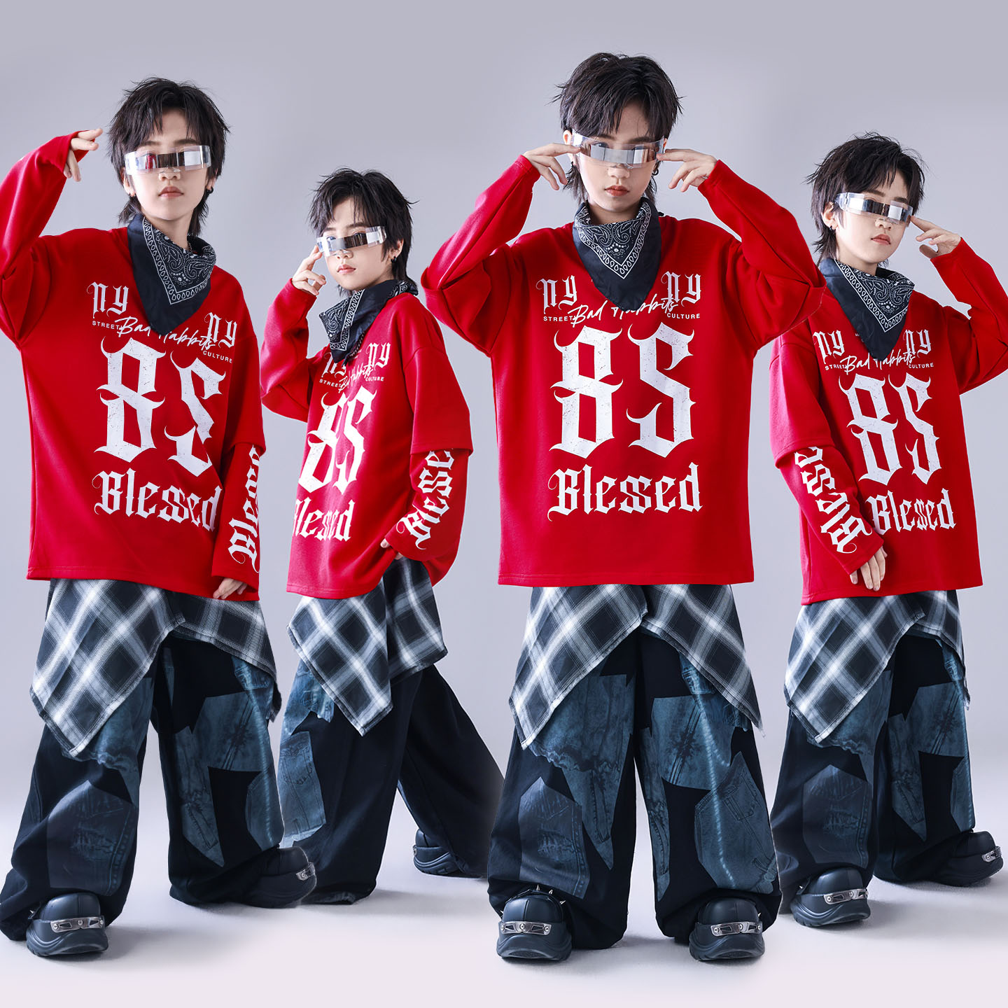 元旦儿童喜庆演出服少儿街舞服装hiphop童装架子鼓男童嘻哈潮服酷