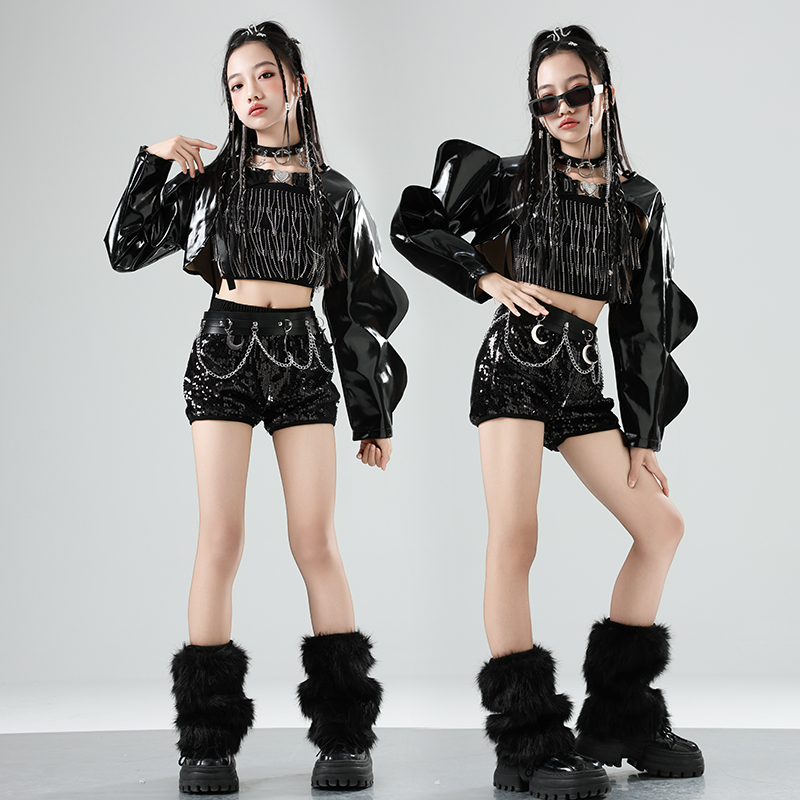 女童朋克风流苏背心爵士舞服装
