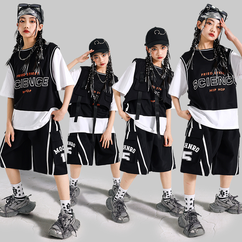 儿童嘻哈街舞演出服男童潮酷马甲套装少儿hiphop服装女童炸街表演