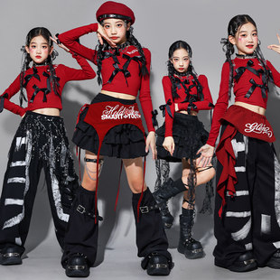 元旦女童jazz爵士舞演出服儿童红色街舞服装少儿套装女孩走秀潮装