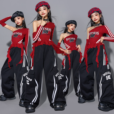 女童jaz红色爵士舞服装少