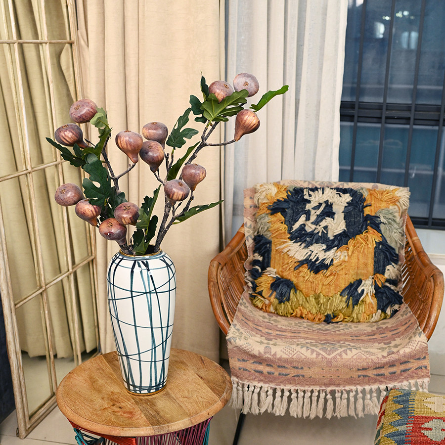 仿真果实带霜无花果枝客厅装饰摆件红果家居餐桌插花落地假花摆放