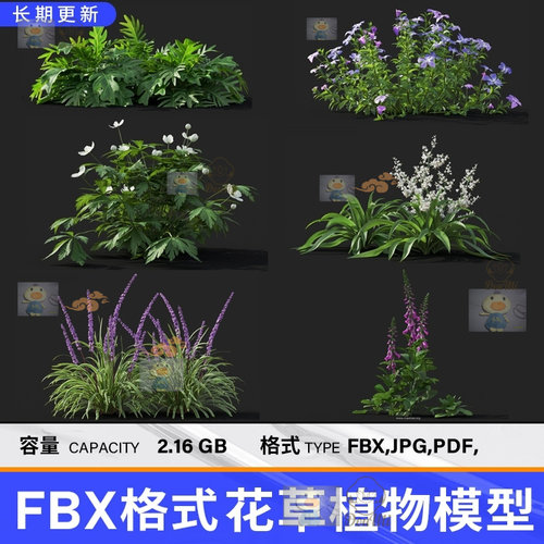 C4D花草模型 FBX植物模型含材质贴图 支持OC渲染器阿诺德Redshift