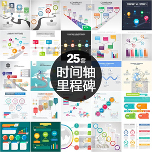 商务办公图标时间轴里程碑公司发展历程模板ppt扁平矢量设计素材