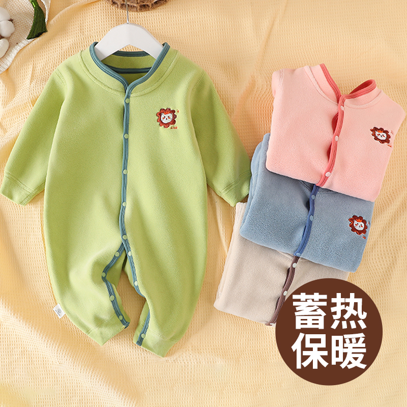 婴儿冬季摇粒绒加绒连体衣马甲