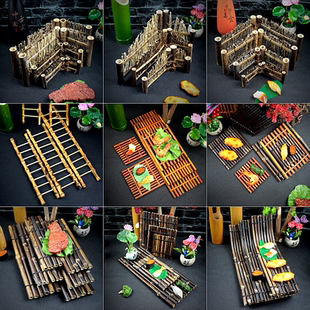 刺身摆盘竹排装饰品火锅牛肉摆盘装饰海鲜姿造竹篱笆烤肉盘饰道具