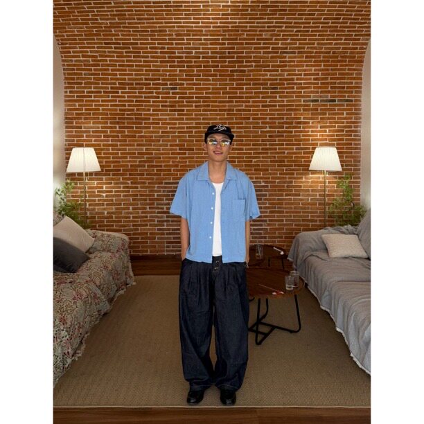 JUSKID棉麻混纺立体剪裁短袖衬衫