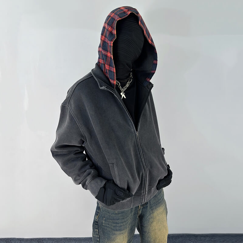 美式宽松高街开衫连帽卫衣