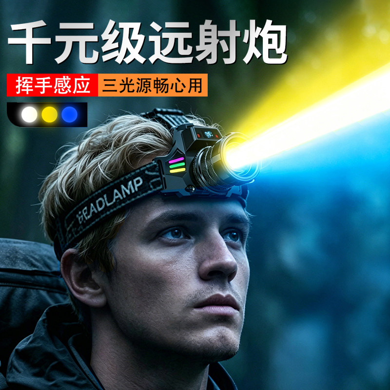 2026新款黄光头灯强光超亮户外登山夜爬钓鱼专用头戴式长续航头灯图片