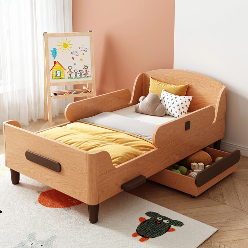 轻奢儿童床男孩女孩小户型榉木全实木小岛床可拼接大床现代简约