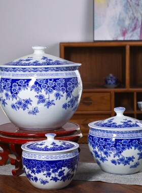 青花陶瓷密封储物罐茶叶米酒猪油盐面粉防潮虫五谷杂粮桶腌菜米缸
