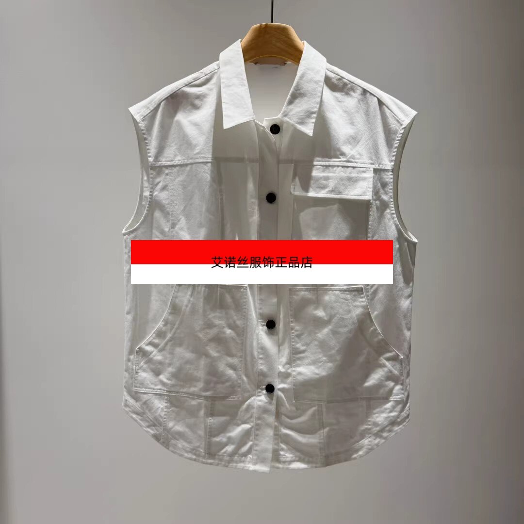 艾诺丝服饰正品女装2026夏季新款无袖翻领多口袋工装马甲BR213035