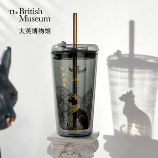 大英博物馆安德森猫系列猫影翩翩双层玻璃吸管杯便携水杯子礼物