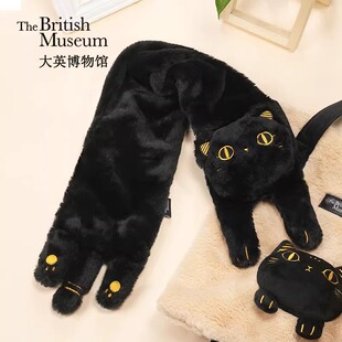 大英博物馆文创安德森猫可爱毛绒围巾保暖围脖手套女