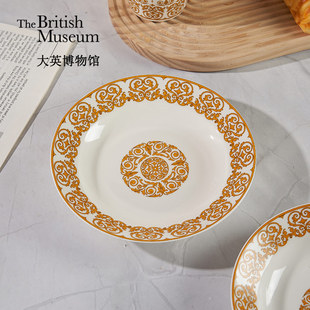 大英博物馆马约里卡系列鎏光卷蔓陶瓷盘菜盘甜品盘家用餐具圆盘子